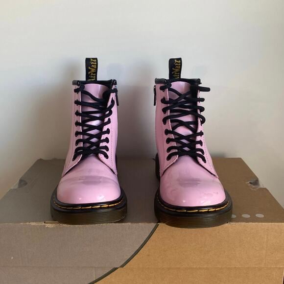 Dr. Martens 1460 Pink Leather Lace Up Zip Ankle Boots Girls  -Size 12 C - Picture 6 of 13